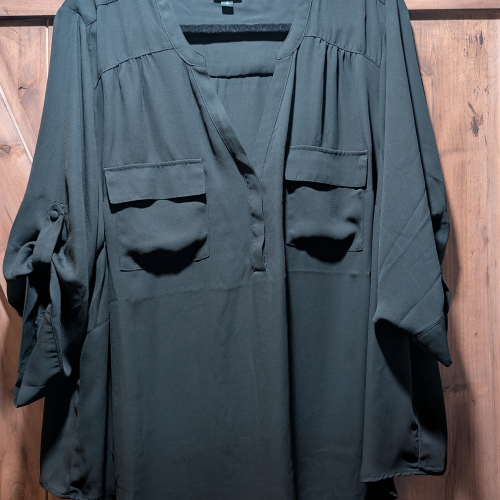 Torrid Green and Blue Boxy Blouse with Cuffed Sleeves